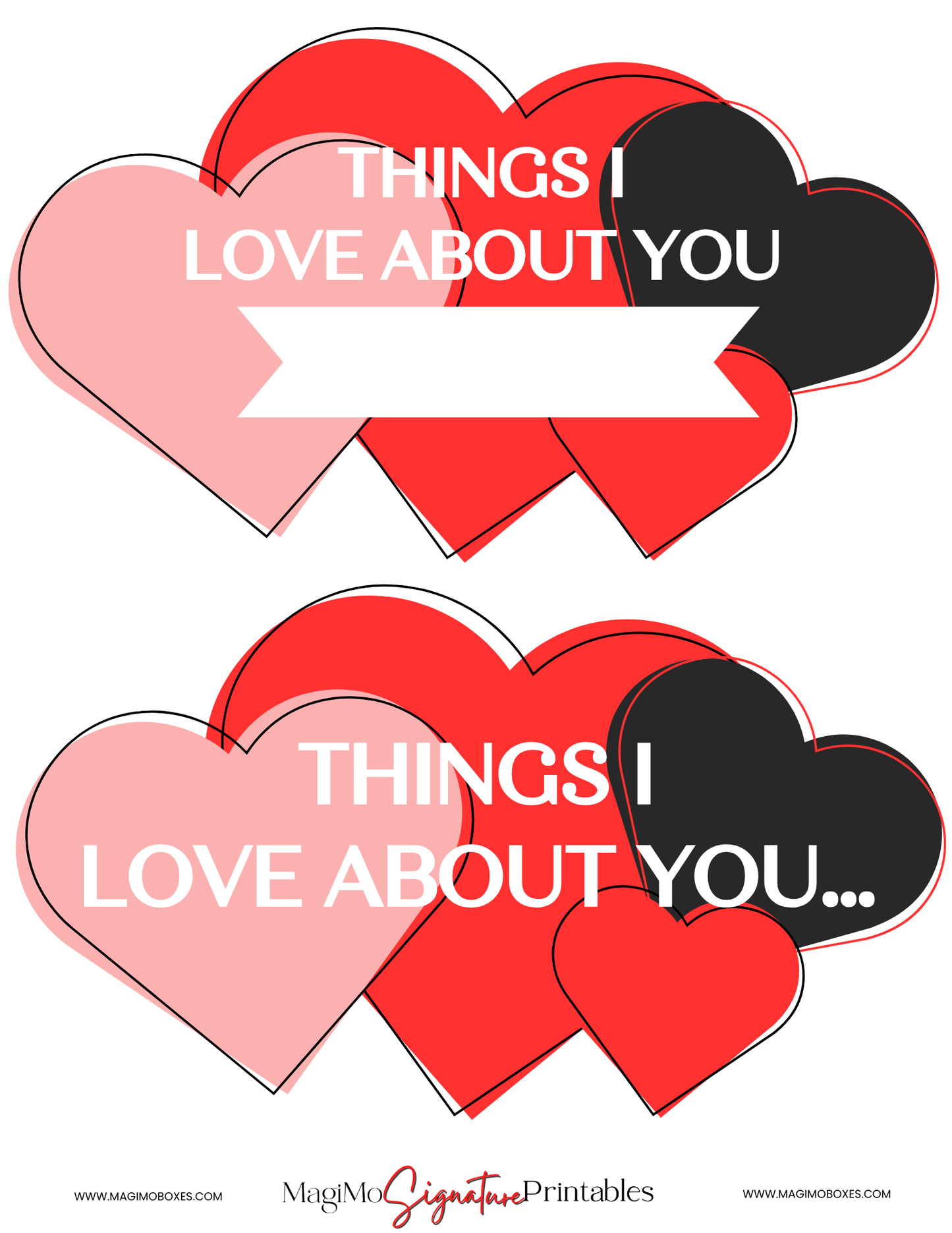 Valentine's Day - MagiMo Printable - Things I Love About You hearts [Printable - Digital File]