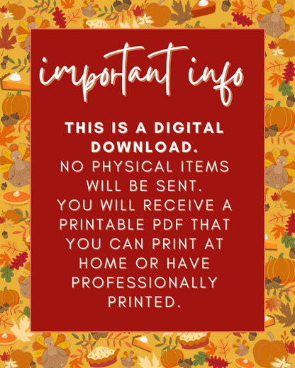 Thanksgiving Holiday Countdown [Printable - Digital File]